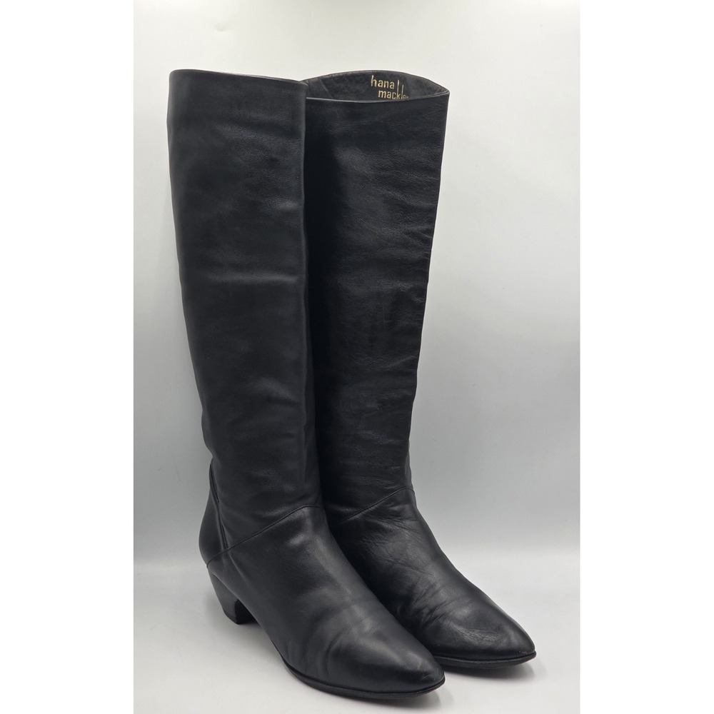 Hana Mackler Made in Italy Vintage Black Leather Knee High Boots 8.5 AA